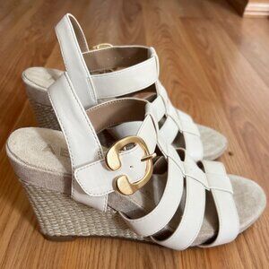 Aerosoles Women's Paige Buckled Strap Wedge Sandals, Cream/Gold, Size 6.5